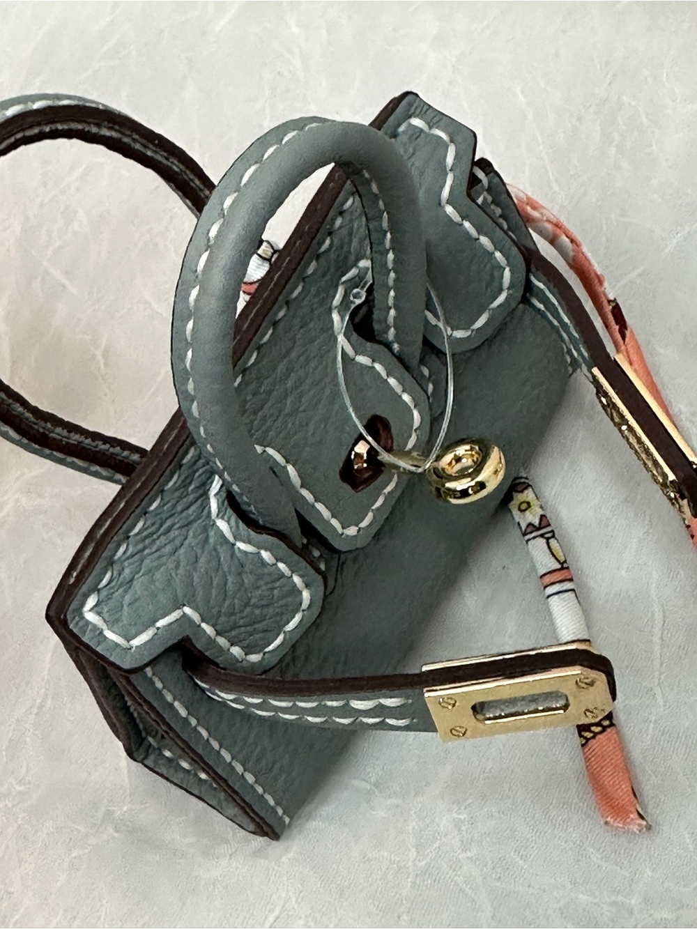 Luxury -Style Blue-Gray Mini Satchel Charm with Gold Hardware - Picture 5 of 7